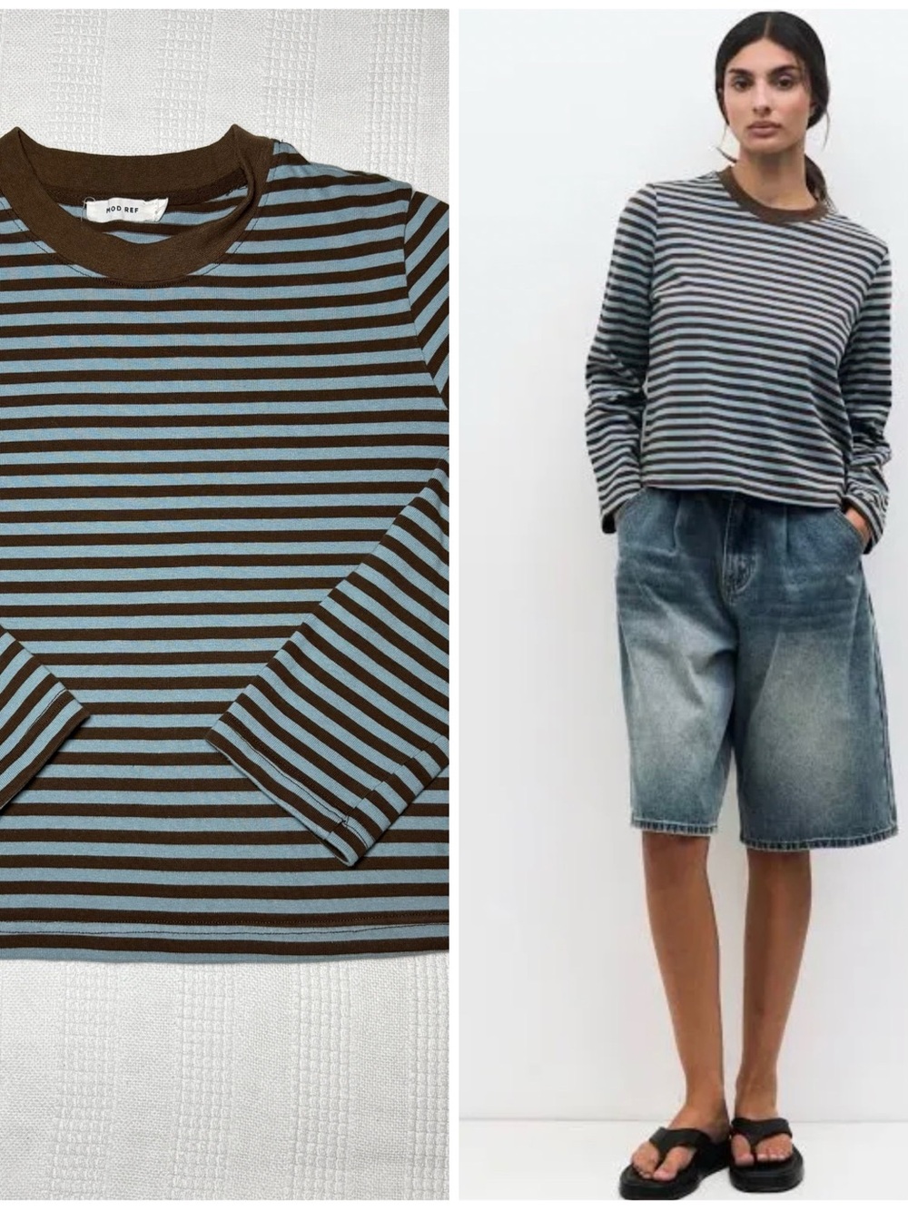 Mod Ref Brown and Light Blue Striped Long Sleeve Tee